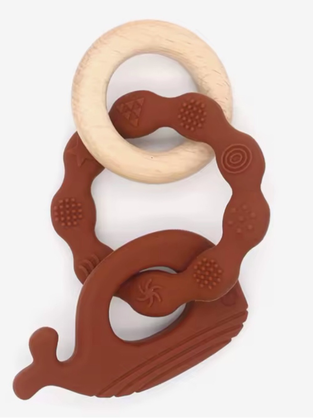 New Baby Teething Toy Trio in Rust Brown and Natural silicone